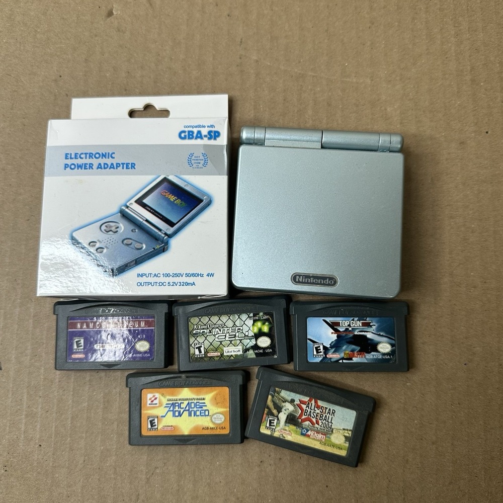 Nintendo Game Boy Advance SP AGS-001 Pearl Blue Console + Charger + 5 Games